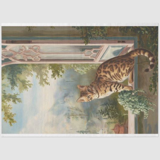 Bengaalse kat in een raam  schilderij Decoupage Tissuepapier (Voorkant)