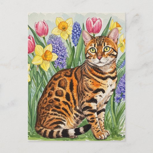 Bengaalse kat in het Spring Flower Briefkaart (Voorkant)