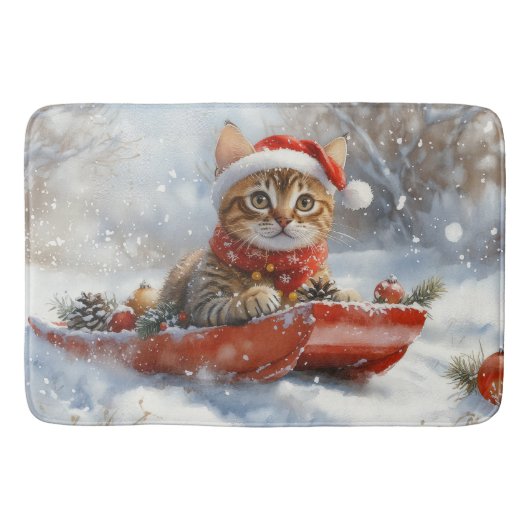 Bengaalse kat in slee Laat het sneeuwen Kerstmis Badmat (Voorkant)
