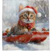 Bengaalse kat in slee laat het sneeuwen Kerstmis Douchegordijn (Voorkant)