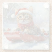 Bengaalse kat in slee laat het sneeuwen Kerstmis Glazen Onderzetter (Achterkant)