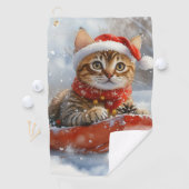 Bengaalse kat in slee laat het sneeuwen Kerstmis Golfhanddoek (Insitu)