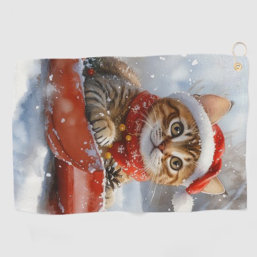 Bengaalse kat in slee laat het sneeuwen Kerstmis Golfhanddoek (Horizontaal)