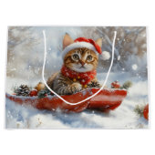 Bengaalse kat in slee laat het sneeuwen Kerstmis Groot Cadeauzakje (Voorkant)