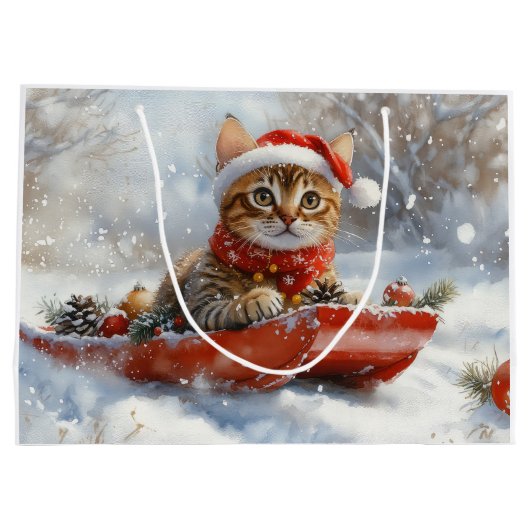 Bengaalse kat in slee laat het sneeuwen Kerstmis Groot Cadeauzakje (Achterkant)