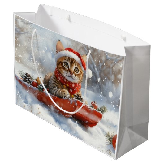 Bengaalse kat in slee laat het sneeuwen Kerstmis Groot Cadeauzakje (Achterkant Gekanteld)