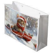 Bengaalse kat in slee laat het sneeuwen Kerstmis Groot Cadeauzakje (Voorkant Gekanteld)