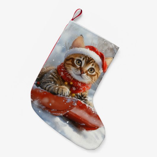 Bengaalse kat in slee laat het sneeuwen Kerstmis Kleine Kerstsok (Voorkant (Hangend))