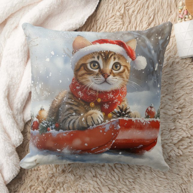 Bengaalse kat in slee Laat het sneeuwen Kerstmis Kussen (Deken)