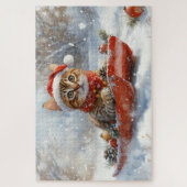 Bengaalse kat in slee laat het sneeuwen Kerstmis Legpuzzel (Verticaal)