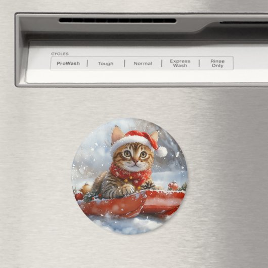 Bengaalse kat in slee laat het sneeuwen Kerstmis Magneet (Insitu (Vaatwasser))