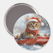 Bengaalse kat in slee laat het sneeuwen Kerstmis Magneet (Voorkant / Achterkant)
