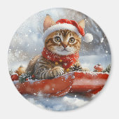 Bengaalse kat in slee laat het sneeuwen Kerstmis Magneet (Voorkant)