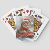 Bengaalse kat in slee laat het sneeuwen Kerstmis Pokerkaarten (Achterkant)