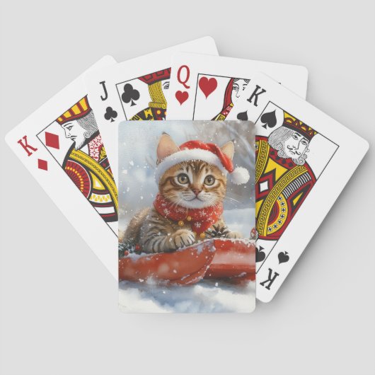 Bengaalse kat in slee laat het sneeuwen Kerstmis Pokerkaarten (Achterkant)