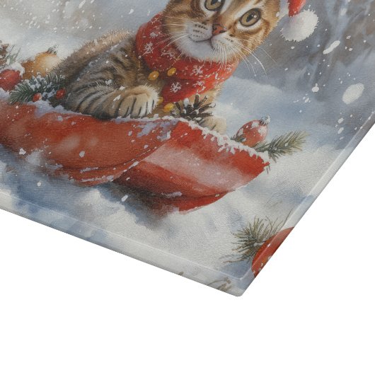 Bengaalse kat in slee laat het sneeuwen Kerstmis Snijplank (Hoek)