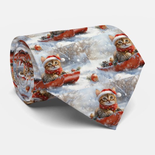Bengaalse Kat in slee Laat het sneeuwen Kerstmis Stropdas (Opgerold)