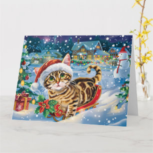 Bengaalse kat in Sleigh Snow Kerstmis Kaart
