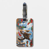 Bengaalse kat Kerstmis feestelijke sneeuw scene Bagagelabel (Achterkant verticaal)