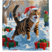 Bengaalse kat Kerstmis feestelijke sneeuw scene Douchegordijn (Voorkant)
