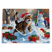Bengaalse kat Kerstmis feestelijke sneeuw scene Groot Cadeauzakje (Voorkant)