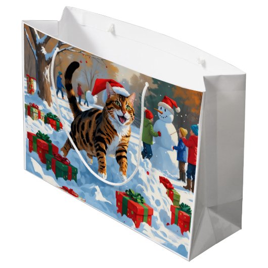 Bengaalse kat Kerstmis feestelijke sneeuw scene Groot Cadeauzakje (Achterkant Gekanteld)