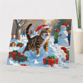Bengaalse kat Kerstmis feestelijke sneeuw scene Kaart (Voorkant)