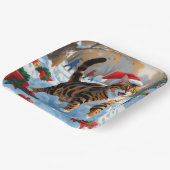 Bengaalse kat Kerstmis feestelijke sneeuw scene Papieren Bordje (Gebogen)