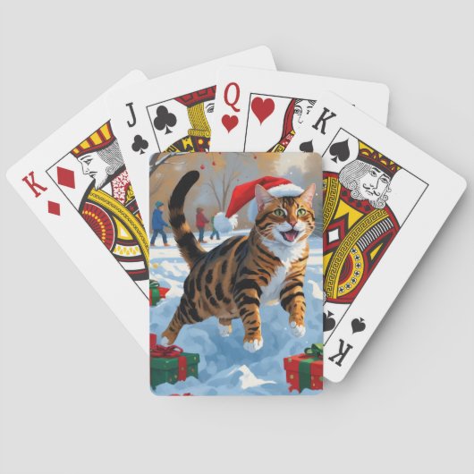 Bengaalse kat Kerstmis feestelijke sneeuw scene Pokerkaarten (Achterkant)