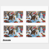 Bengaalse kat Kerstmis feestelijke sneeuw scene Rechthoekige Sticker (Vel)