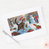 Bengaalse kat Kerstmis feestelijke sneeuw scene Rechthoekige Sticker (Envelop)