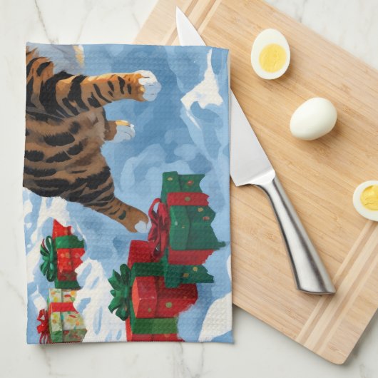 Bengaalse kat Kerstmis feestelijke sneeuw scene Theedoek (Quarter Fold)