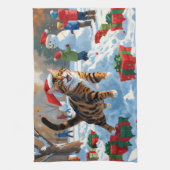 Bengaalse kat Kerstmis feestelijke sneeuw scene Theedoek (Verticaal)