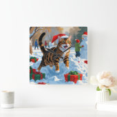 Bengaalse kat Kerstmis feestelijke sneeuw scene Vierkante Klok (Huis)