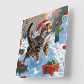 Bengaalse kat Kerstmis feestelijke sneeuw scene Vierkante Klok (Hoek)