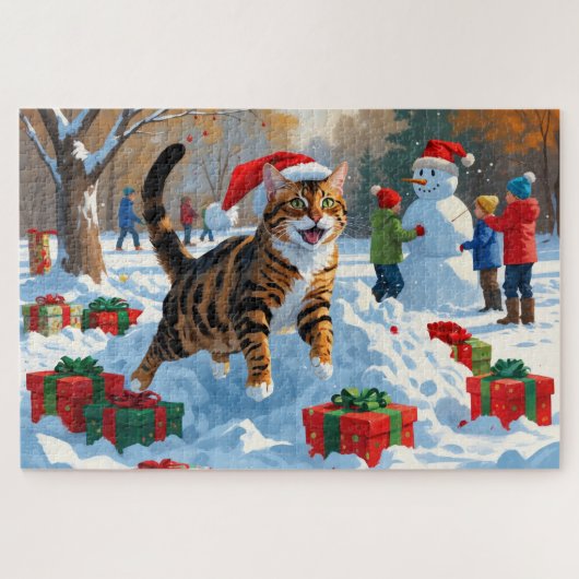 Bengaalse kat Kerstmis Winter Wonderland Legpuzzel (Horizontaal)
