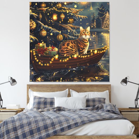 Bengaalse kat kerstvakantie reis canvas afdruk (Insitu (Slaapkamer))