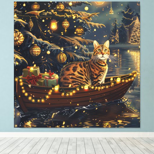 Bengaalse kat kerstvakantie reis canvas afdruk (Insitu (Houten vloer))