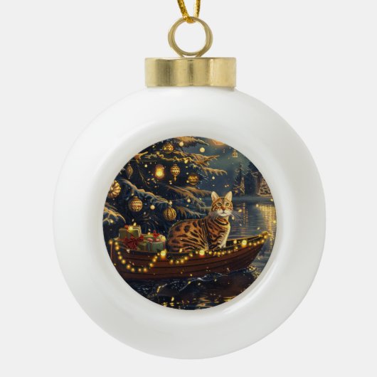 Bengaalse kat kerstvakantie reis keramische bal ornament (Voorkant)