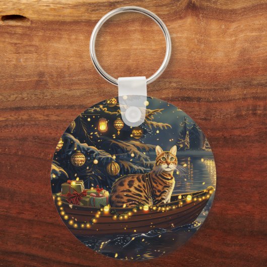 Bengaalse kat kerstvakantie reis sleutelhanger (Voorkant)