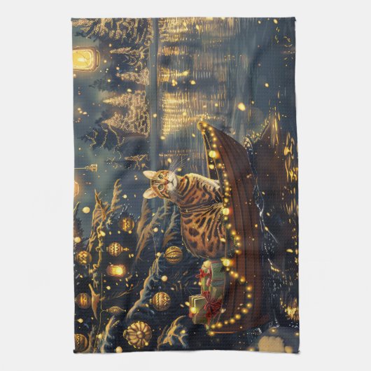 Bengaalse kat kerstvakantie reis theedoek (Verticaal)