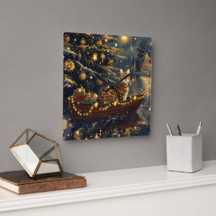 Bengaalse kat kerstvakantie reis vierkante klok