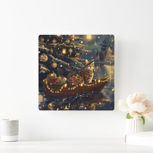 Bengaalse kat kerstvakantie reis vierkante klok (Huis)