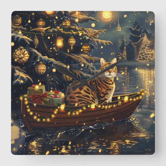 Bengaalse kat kerstvakantie reis vierkante klok (Voorkant)