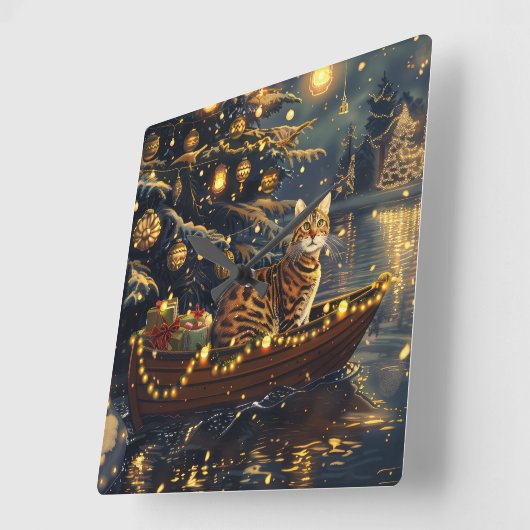 Bengaalse kat kerstvakantie reis vierkante klok (Hoek)