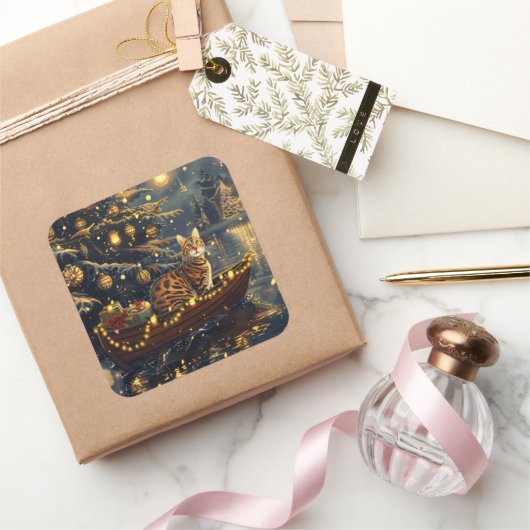 Bengaalse kat kerstvakantie reis vierkante sticker (Geschenken)