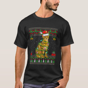 Bengaalse Kat Kerstverlichting Santa Ugly Sweater T-shirt