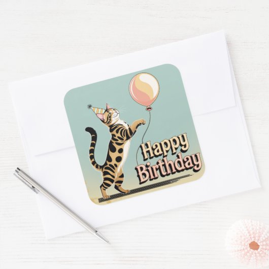 Bengaalse kat kleurrijk vierkante sticker (Envelop)