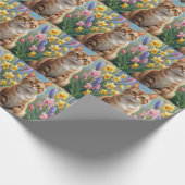 Bengaalse kat lente bloemen schilderen cadeaupapier (Hoek)