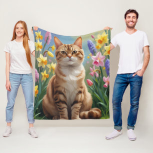Bengaalse kat lente bloemen schilderen fleece deken
